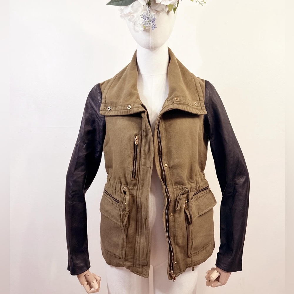 Zara Green Jacket with Lamb Leather Sleeves